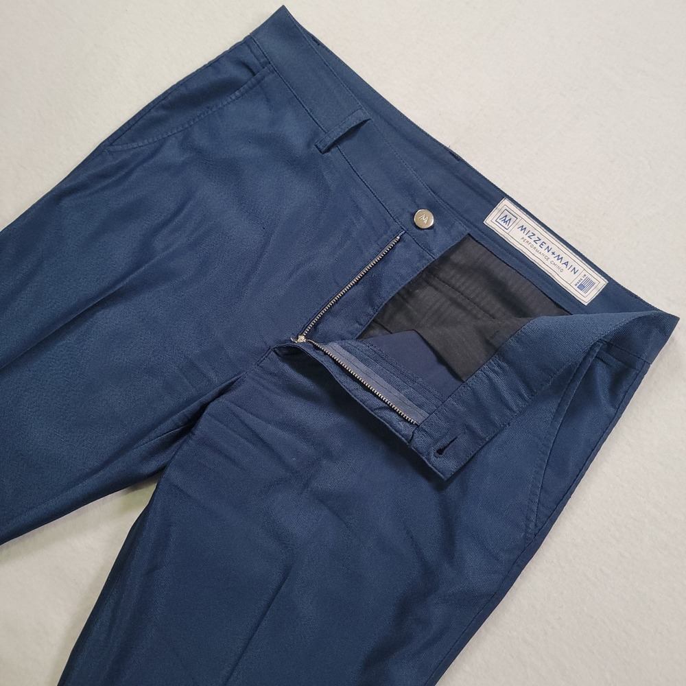 Mizzen+Main Performance Chino Pants Mens 34 Blue Solid Stretch Cotton Blend Golf
